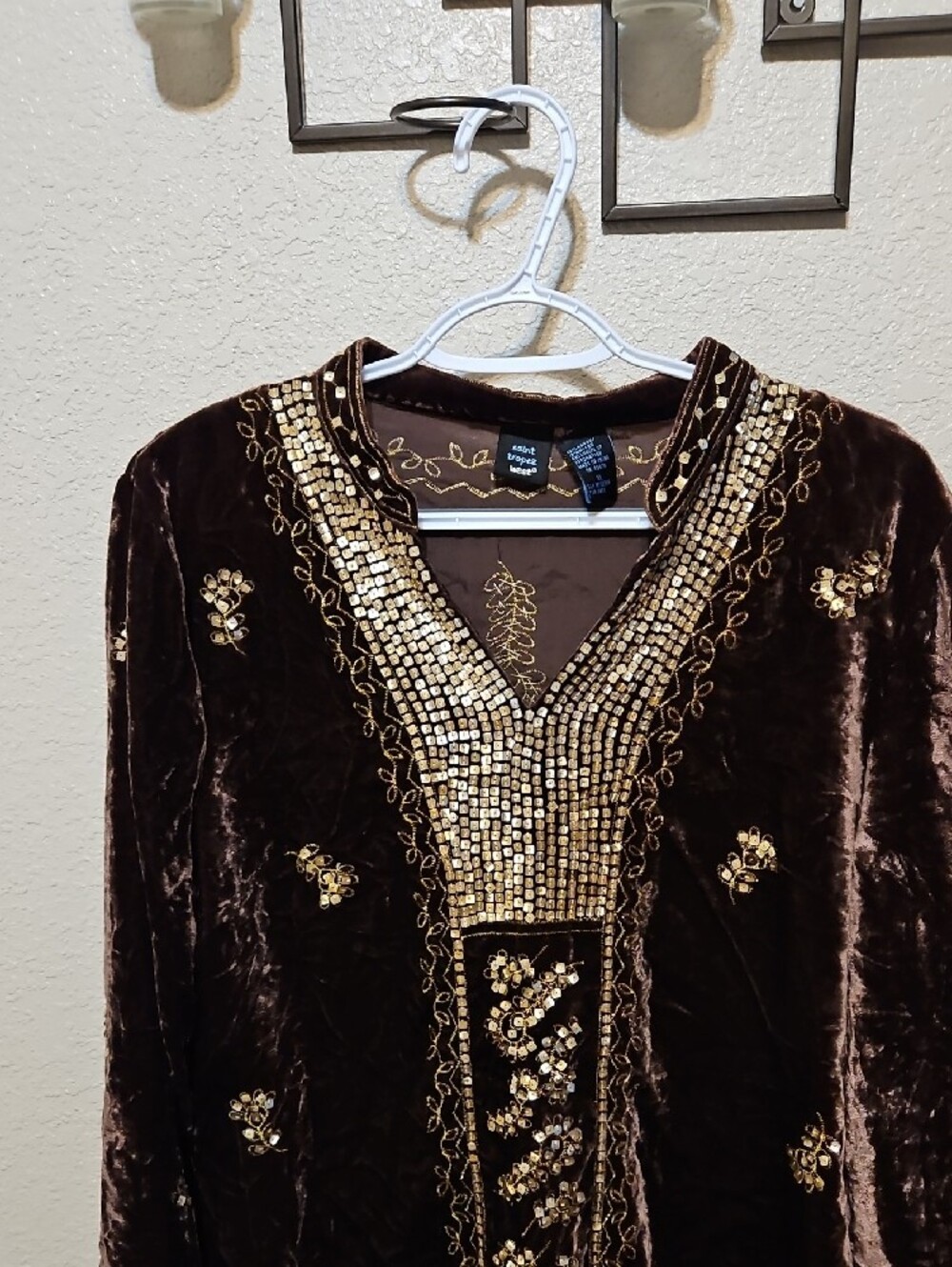 Saint Tropez West Brown Velvet Tunic with Gold Embellishment - Picture 2 of 8